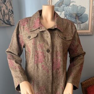 Denim&Co Brown and Pink Floral wool blend Blazer